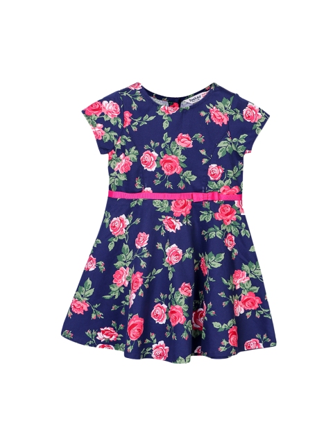 

Beebay Girls Navy Blue & Pink Printed Fit and Flare Dress