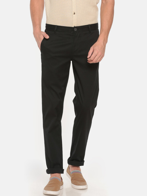 

t-base Men Black Slim Tapered Fit Solid Regular Trousers