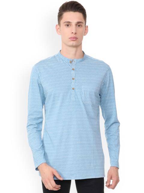 

Peter England Men Blue Printed Straight Kurta