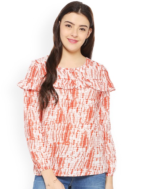 

People Women Orange Printed Top