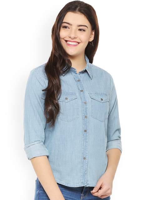 

People Women Blue Regular Fit Solid Casual Shirt
