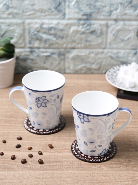 

India Circus Set of 2 Blue Printed Cups Bone China Set