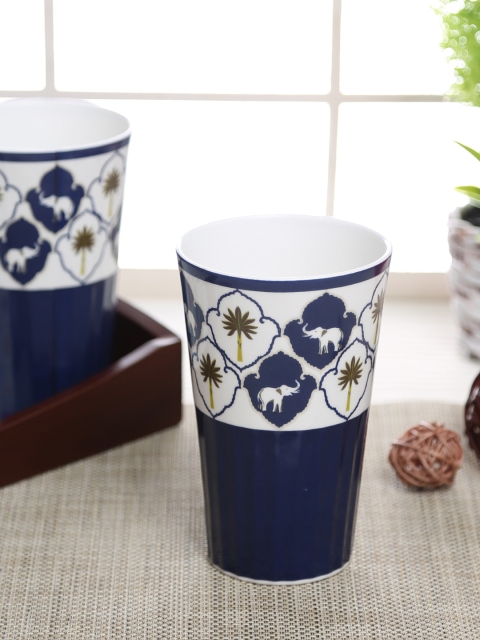 

India Circus Set of 2 Blue Printed Cups Bone China Set
