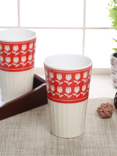 

India Circus Set of 2 Red Printed Cups Bone China Set