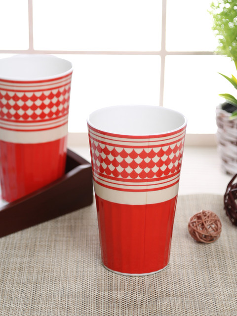 

India Circus Set of 2 Red Printed Bone China Set