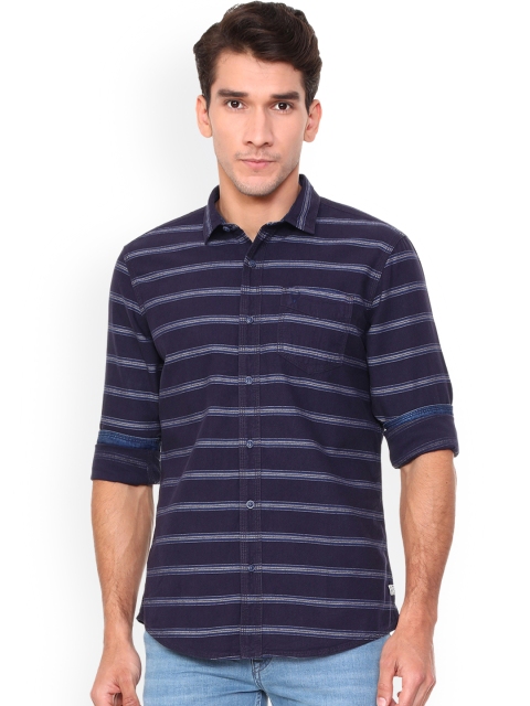 

Solly Jeans Co. Men Navy Blue Striped Casual Shirt