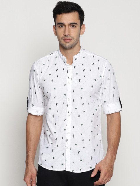 

IVOC Men White & White Regular Fit Printed Casual Shirt