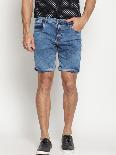 

IVOC Men Blue Washed Slim Fit Denim Shorts