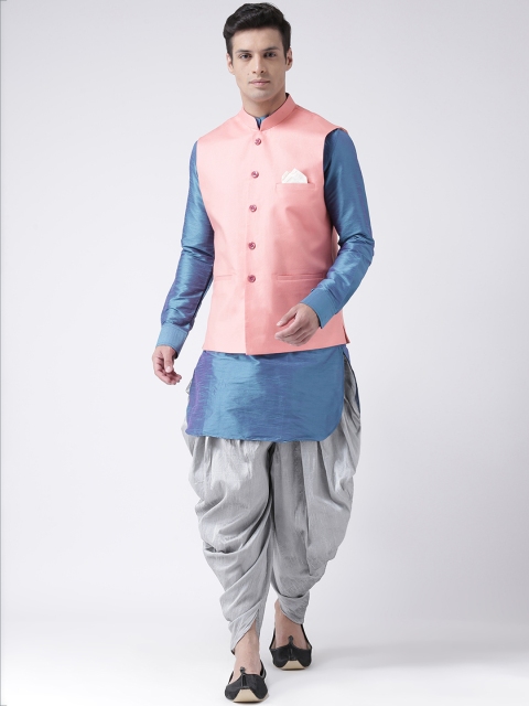 

DEYANN Men Pink & Blue Solid Kurta with Patiala