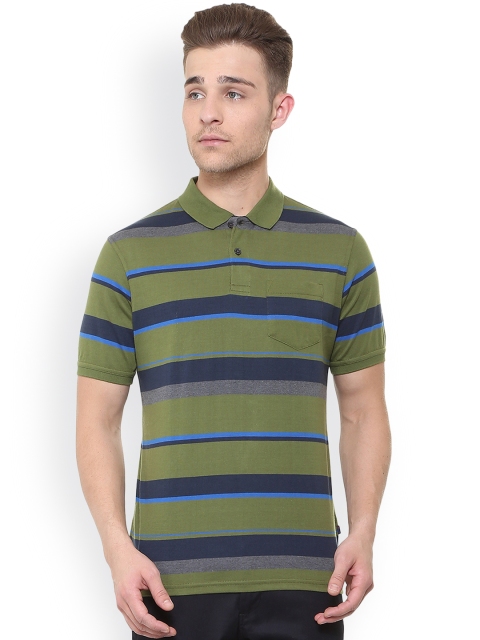 

Peter England Casuals Men Green Striped Polo Collar T-shirt