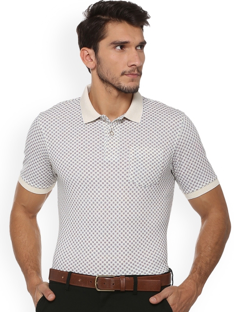 

Peter England Casuals Men Off-White Self Design Polo Collar T-shirt