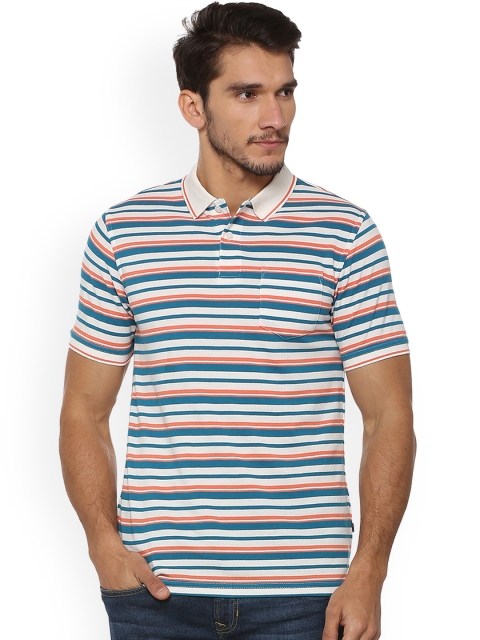 

Peter England Casuals Men Blue Striped Polo Collar T-shirt