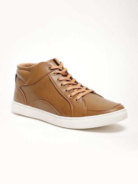 

LOCOMOTIVE Men Brown Solid Synthetic Leather Mid-Top Sneakers
