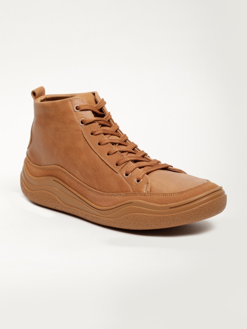 

LOCOMOTIVE Men Brown Solid Synthetic Leather Mid-Top Sneakers