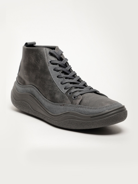 

LOCOMOTIVE Men Grey Solid Synthetic Leather Mid-Top Sneakers