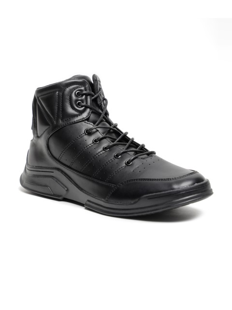 

LOCOMOTIVE Men Black Solid Synthetic Leather Mid-Top Sneakers