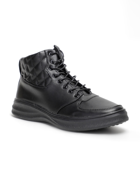 

LOCOMOTIVE Men Black Solid Synthetic Leather Mid-Top Sneakers