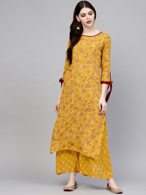 

Yufta Women Mustard Yellow Printed Kurta with Palazzos