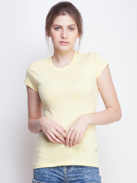 

Dollar Missy Women Yellow Solid Round Neck T-shirt