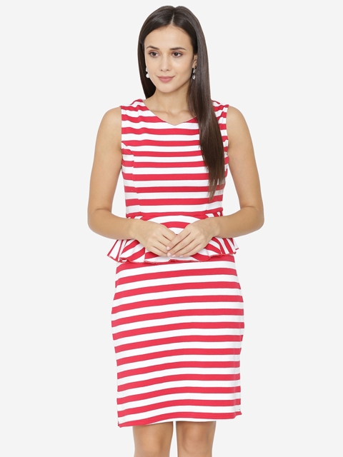 

Yaadleen Women Red & White Striped Peplum Dress
