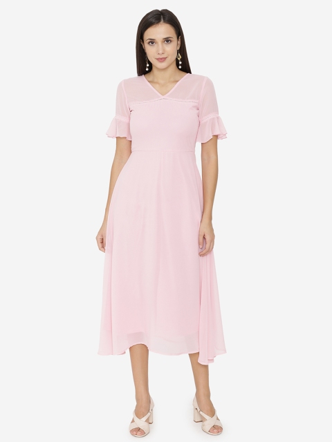 

Yaadleen Women Pink Solid Fit and Flare Dress