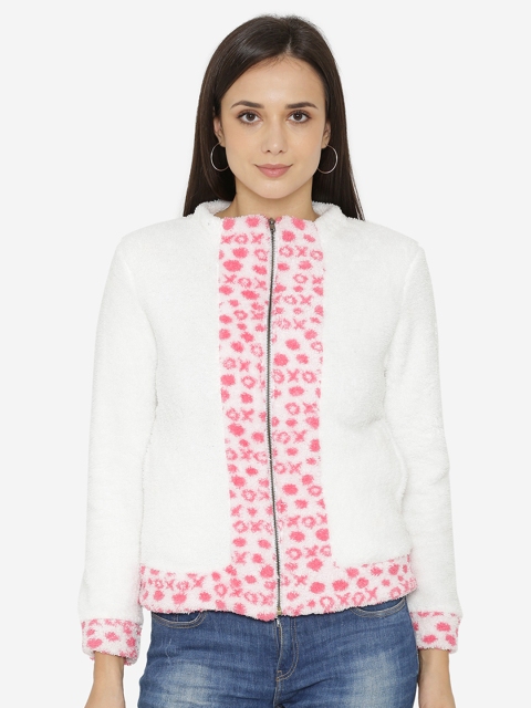 

Yaadleen Women White & Pink Printed Open Front Jacket