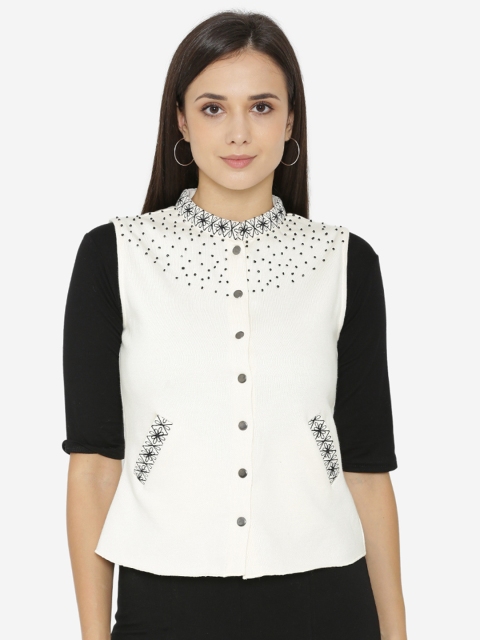 

Yaadleen Women White Printed Tailored Jacket