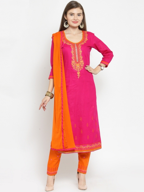 

Kvsfab Pink & Orange Cotton Blend Unstitched Dress Material