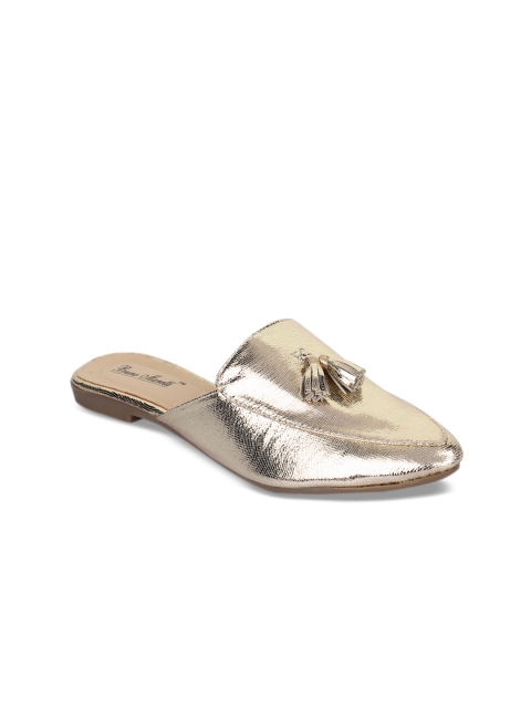 

Bruno Manetti Women Gold-Toned Solid Synthetic Mules