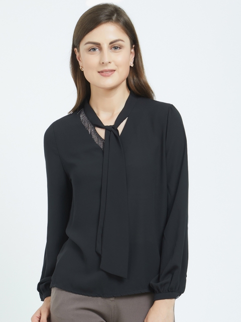 

Soie Women Black Solid A-Line Top