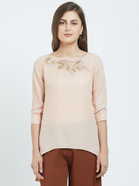 

Soie Women Peach-Coloured Solid High-Low Top