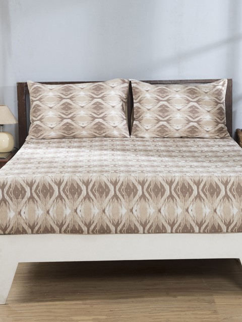 

MASPAR Brown & Beige Abstract Flat 120 TC Cotton 1 Single Bedsheet with 1 Pillow Covers