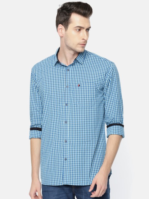 

British Club Men Blue & Yellow Regular Fit Checked Casual Shirt