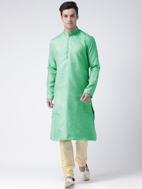 

DEYANN Men Green Woven Design A-Line Kurta