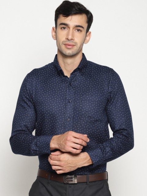 

IVOC Men Navy Blue Modern Slim Fit Printed Formal Shirt