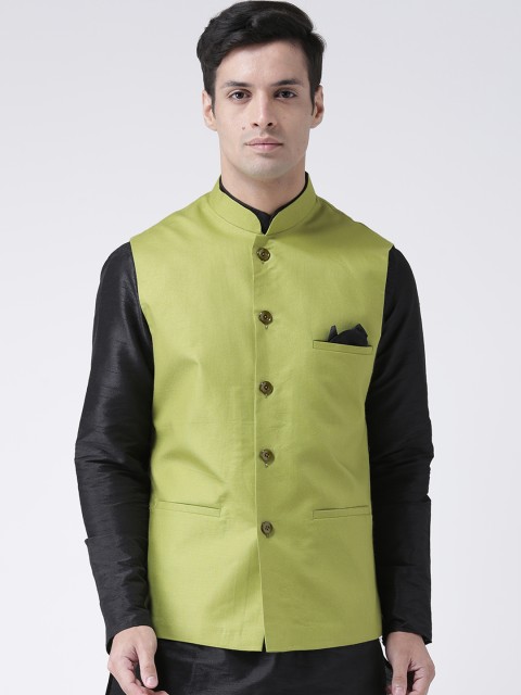 

DEYANN Men Green Solid Pure Cotton Nehru Jacket