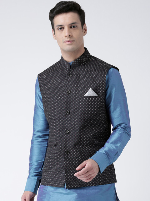 

DEYANN Men Black Printed Nehru Jacket