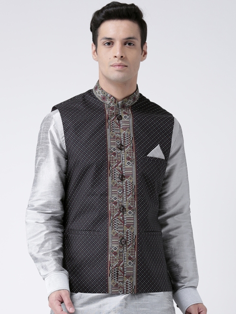 

DEYANN Men Black Printed Nehru Jacket