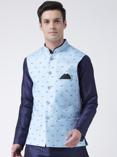 

DEYANN Men Blue Printed Nehru Jacket