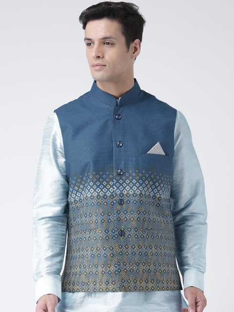 

DEYANN Men Blue Printed Nehru Jacket