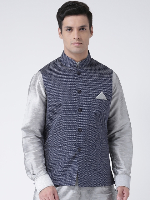 

DEYANN Men Navy Blue Printed Nehru Jacket