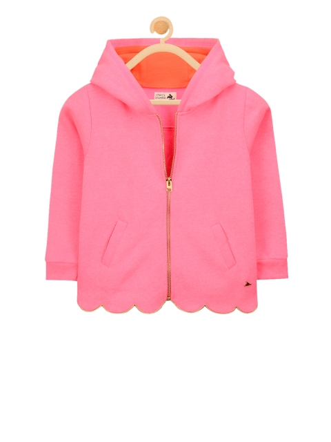 

Cherry Crumble Girls Pink Solid Twisted hooded Sweatshirt