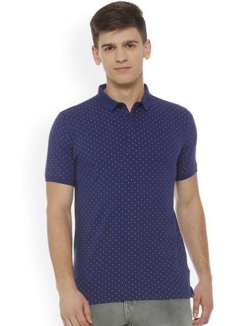 

V Dot Men Navy Blue & Pink Printed Polo Collar T-shirt