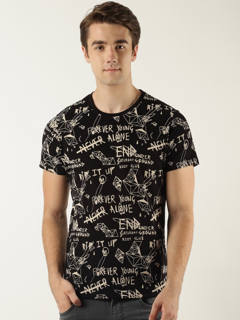 

Blue Saint Men Black Printed Round Neck T-shirt