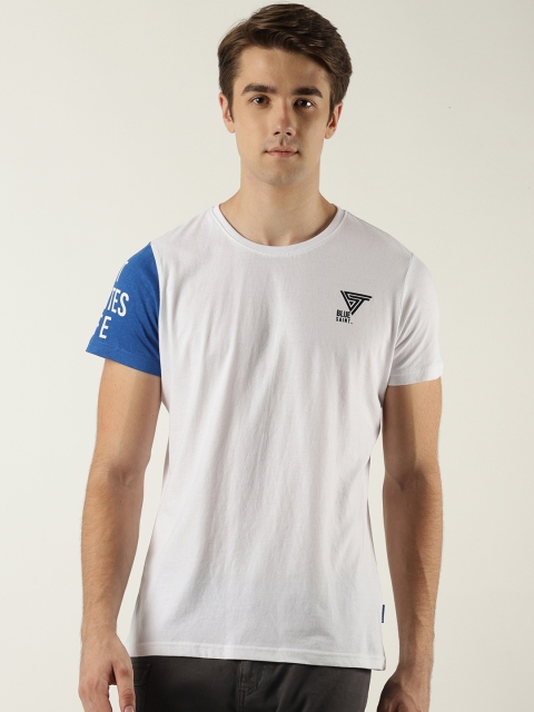 

Blue Saint Men White Printed Round Neck T-shirt