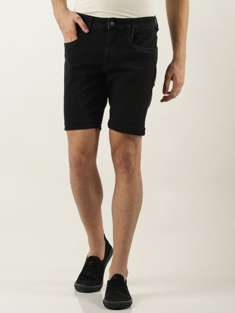 

Blue Saint Men Black Solid Regular Fit Denim Shorts