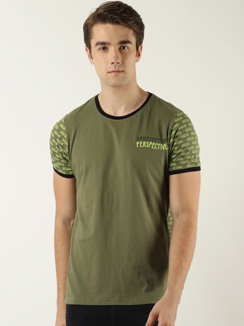 

Blue Saint Men Olive Green Printed Round Neck T-shirt