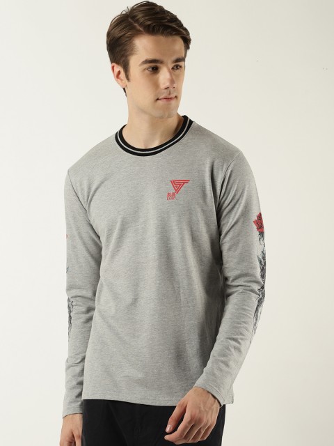 

Blue Saint Men Grey Melange & Black Printed Sweatshirt