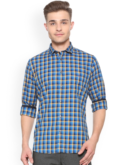 

Van Heusen Sport Men Blue & Yellow Regular Fit Checked Casual Shirt