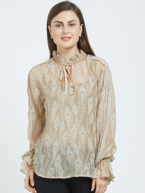

Soie Women Beige Printed A-Line Top